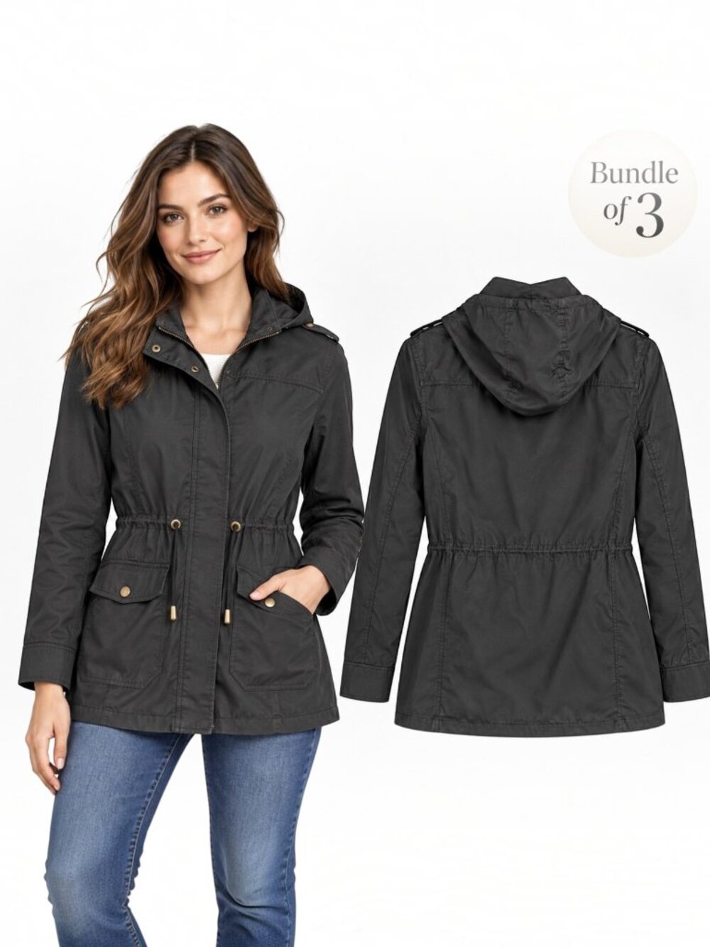 Charlotte Russe Wholesale 3-Pack Women’s Hooded Utility Jackets 100% Cotton M